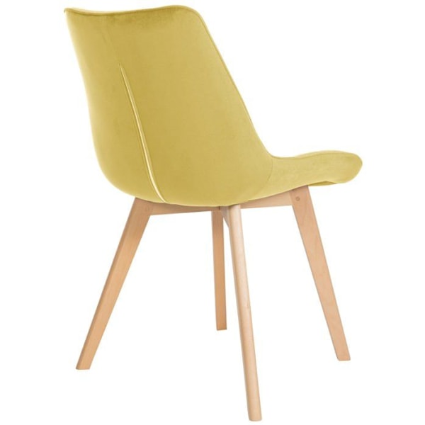 Spisestole x1 skandinavisk design med firkantede syninger i gul velour, lys træben 10_0002187 kastanj