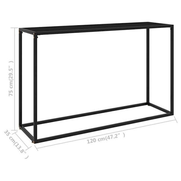 Moderne entréekonsol møbel, sidebord 120 x 35 x 75 cm, sort hærdet glas og stål DEC032107 Svart