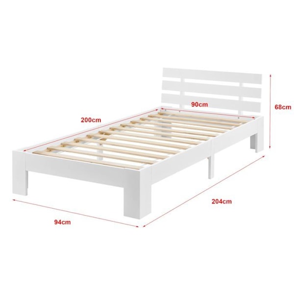 Sänkykehys - Nivala - 90 x 200 cm - Mänty - 1 paikka - Kuormitus 100 kg Vit