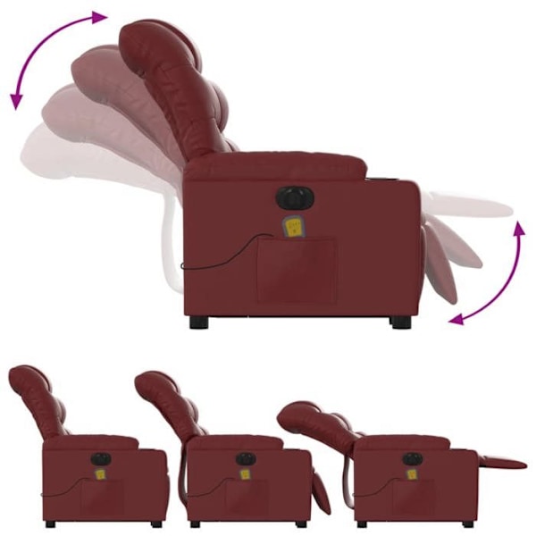 Avslappningsfåtölj med massagerfunktion och justerbar lutning, elektrisk liftfunktion i röd bordeaux PVC DEC027840 Bordeaux
