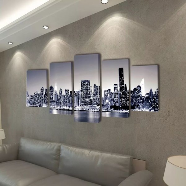 Set med 5 tryckta väggtavlor Horizon av New York i monokrom DEC022920 Guld