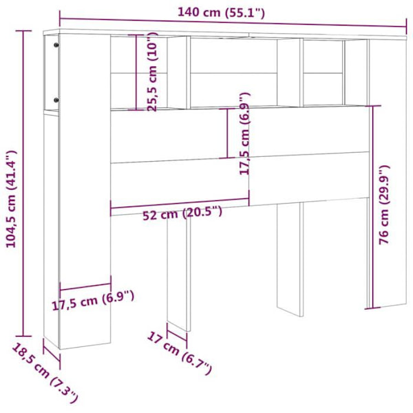 Hovedgavl - MDF - 140 cm - Grå - Opbevaring - Moderne stil Grå