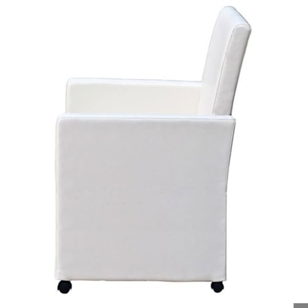 Set med 2 moderna och ergonomiska köksstolar med hjul i syntetisk vitt material