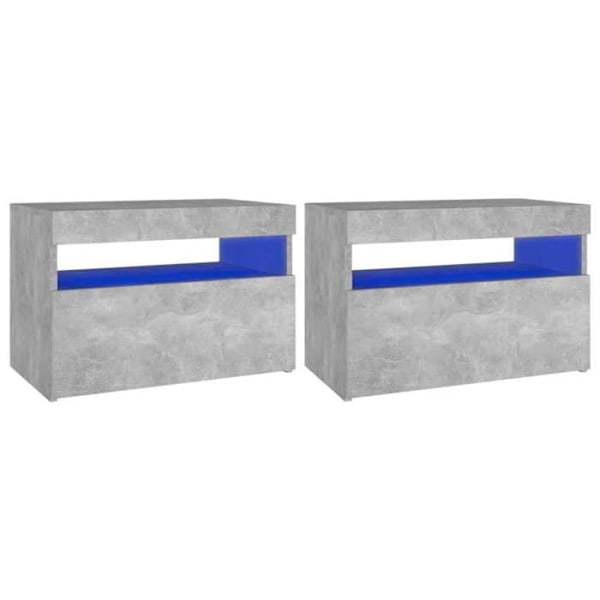 Sæt med 2 natborde med LED-lys og skab med dør 60 x 35 x 40 cm i grå ingeniørtræ DEC035938 kastanj