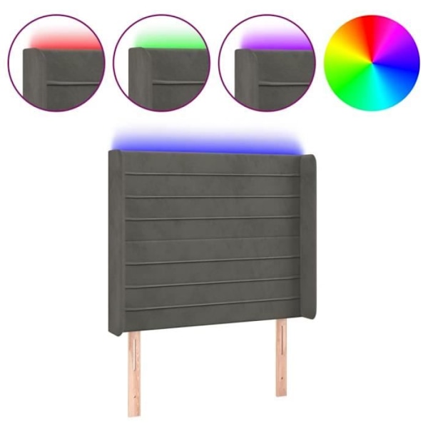 Sänggavel - Ej specificerad - 93x16x118/128 cm - Mörkgrå sammet - Integrerad LED - Modern design Mörkgrå