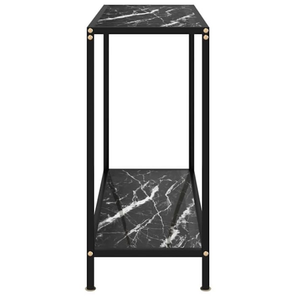 Funktionsdygtig konsolbord i stil med 80 x 35 x 75 cm i hærdet glas med marmorlook i sort og stål DEC032167 Svart