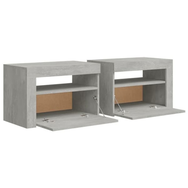 2 kpl yöpöytiä LED-valolla, ovi-jaolla, mitat 60 x 35 x 40 cm, harmaa工程木材 DEC034840 kastanj