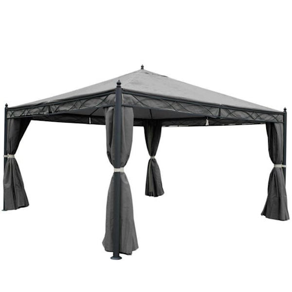 Pergola paviljonki puutarhakeinu tukeva rakenne 7, sivuseinällä + harmaa hyttysverkko 4 x 4 m