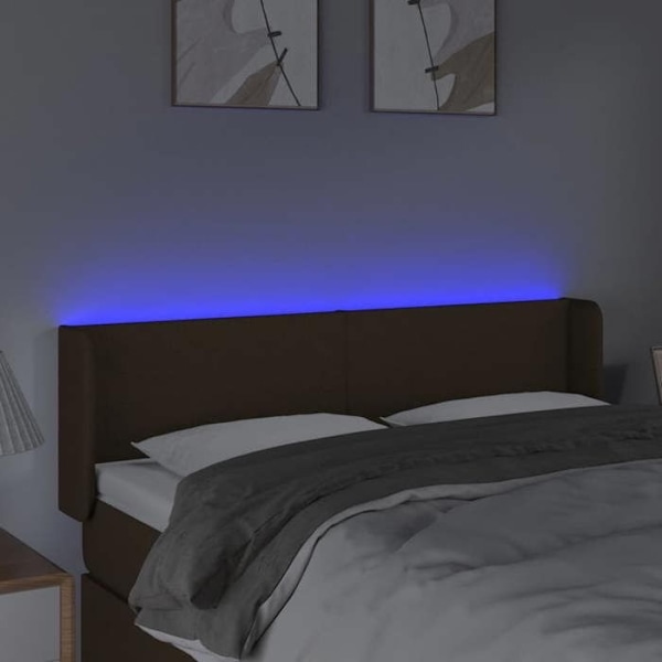 Sängynpääty lisävaruste makuuhuoneen huonekalu LED-valolla 147 x 16 x 78/88 tummanruskea kangas