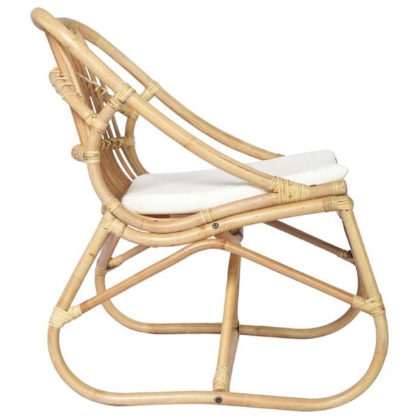 Rustik loungestol i rattan med hvid pude DEC026793 Vit