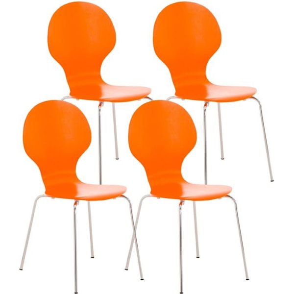 Kokitustuolit, 4 kpl, pinottavat, pyöreä selkänoja, oranssia puuta ja kromimetallia 10_0003178 kastanj