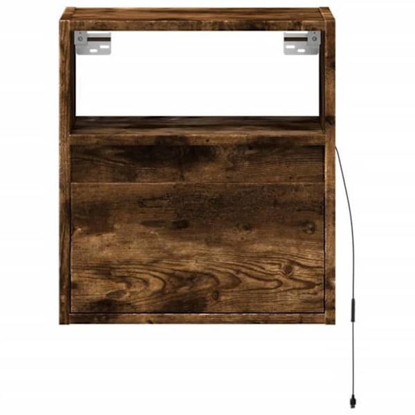 Vægmonteret natbord med LED-lys og skuffe 41 x 31 x 45 cm brun ingeniørtræ DEC034173 kastanj