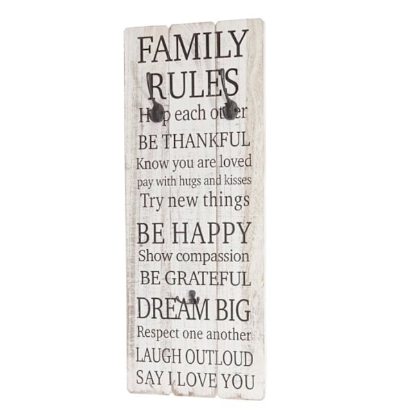 Væghængt jakkeholder Family Rules skabspanel med 3 kroge 76x31cm 04_0003797 Guld