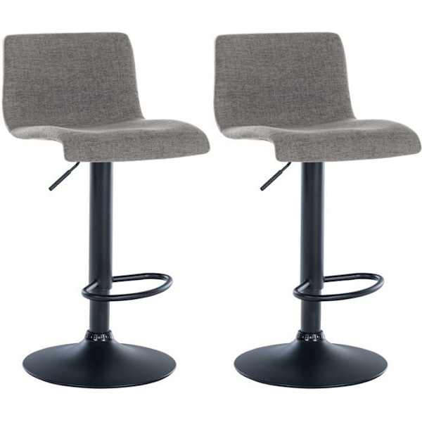 Sæt af 2 enkle design barstole med fodskammel i lys grå stof og sorte metalben 10_0004053 Grå