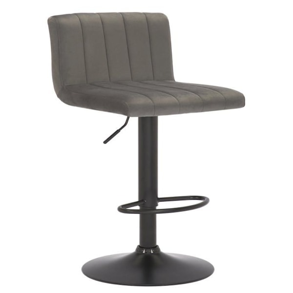 Bar stool x1 käännettävä säätäminen korkeus istuin tikattu harmaalla sametilla ja mustalla metallilla 10_0004999 Grå