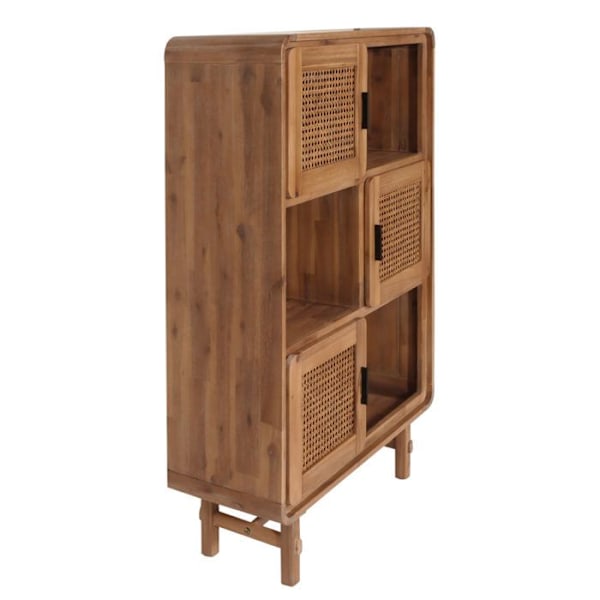 Buffet med seks opbevaringsrum og tre døre i rotting, massivt akacietræ, farve 141x90x35 cm 04_0005979 kastanj