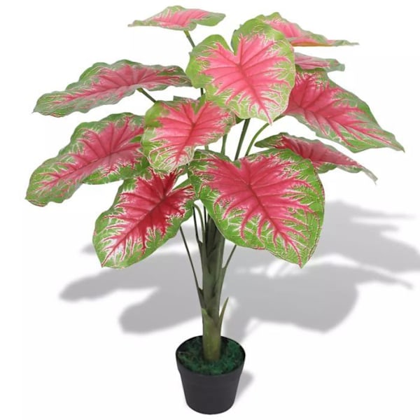 Konstgjord växt med kruka caladium 70 grön och röd