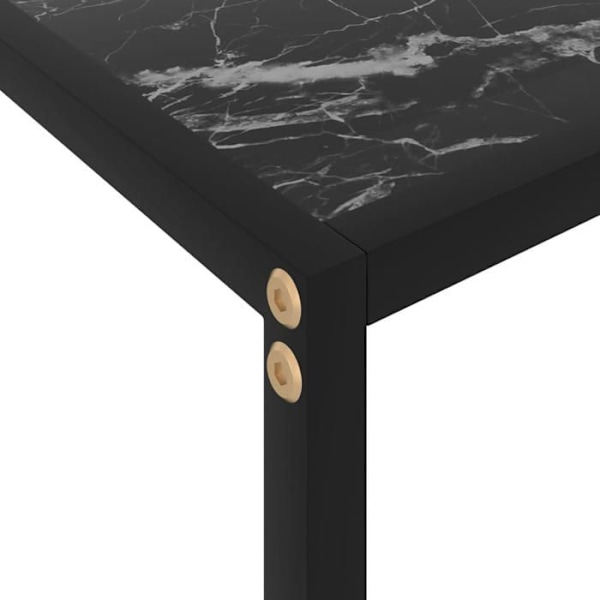 Funktionsdygtig konsolbord i stil med 80 x 35 x 75 cm i hærdet glas med marmorlook i sort og stål DEC032167 Svart