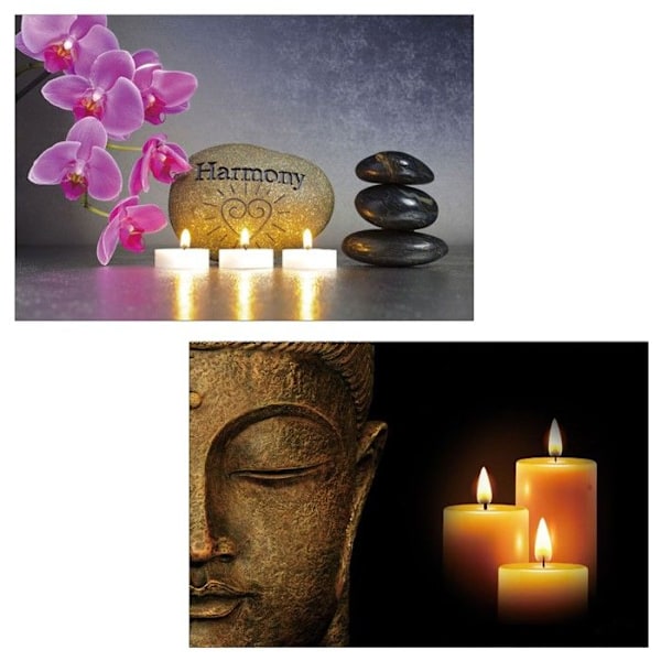 Väggdekorationstyg med 2 LED-lampor, upplyst tavelmotiv Buddha