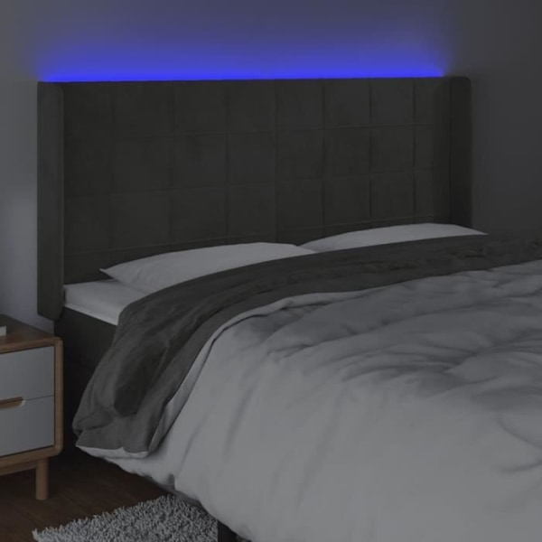 Hovedgærde - LED - Mørkegrå velour - 203x16x118/128 cm - Moderne stil - Moderne design Mörkgrå