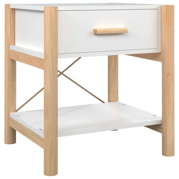 2 kpl yöpöytiä laatikoilla ja hyllyllä 42 x 38 x 45 cm valkoista ja ruskeaa MDF-astiaa sekä metallia DEC034966 Vit