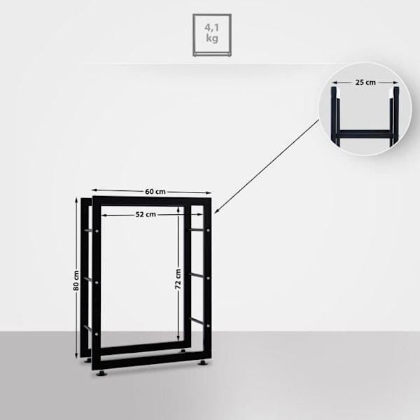 Range bûches etagere support bois de cheminee 80x60x25 cm metalli musta 10_0003557 kastanj