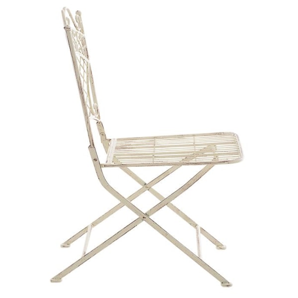 Set med 2 ihopvikbara stolar för trädgård, terrass, balkong, rustik design i gammal cremefärgad metall 10_0002830 Grädde