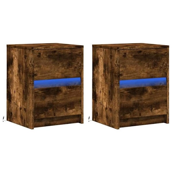 Sæt af 2 natborde med skuffer og LED 38 x 34 x 50 cm i brunt ingeniørtræ DEC032840 kastanj