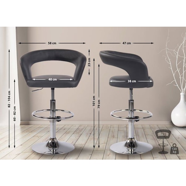 Sæt af 2 moderne barstole med sitte i grå PVC, metalben og fodstøtte i krom 10_0004218 Grå