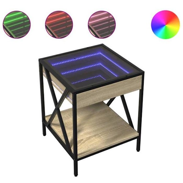 Yöpöytä LED-peilillä ja hyllyllä 40 x 40 x 49 cm tekopuu, lasi ja teräs DEC033145 kastanj
