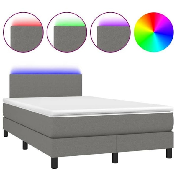 LED-sängram med sänggavel och madrass 120x200 cm i mörkgrått tyg TDL0208419 Mörkgrå