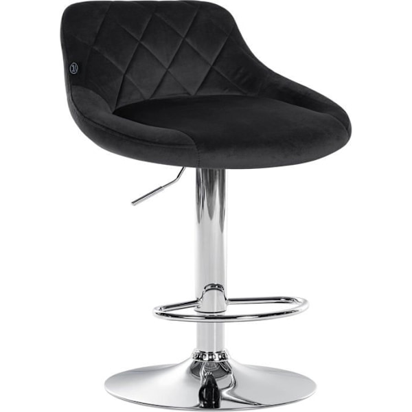 Barstol i sort velour med dekorative syninger, svingbart, metal støtte i krom TDB10676 Metall