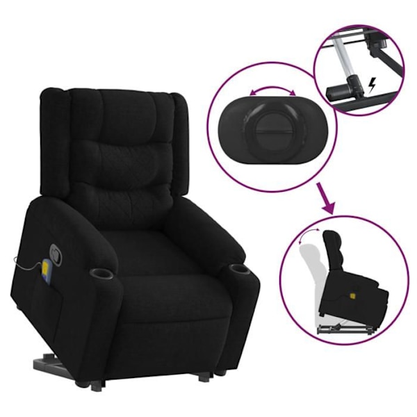 TV hvilestol med massagefunktion, justerbar, 6 massagepunkter, sort stof DEC027050 Svart