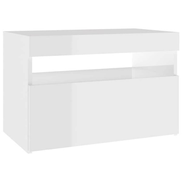 Nattelys med LED-lys og opbevaringsrum 60 x 35 x 40 cm i hvidt ingeniørtræ DEC033173 Vit