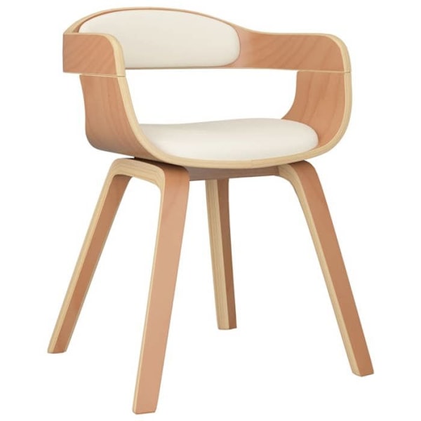 Set med 2 matstolar i krämfärgad PVC och krökt trä krämfärgad DEC025499 kastanj