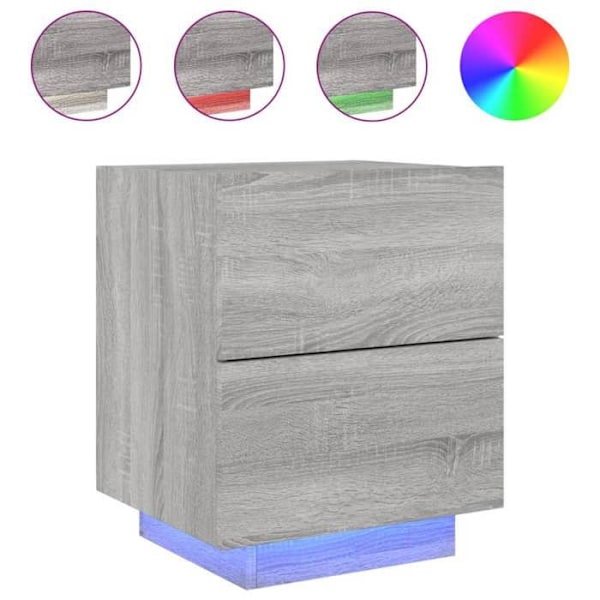 2 kpl yöpöytiä laatikoilla ja LED-valaistuksella, mitat 45 x 40 x 55 cm, harmaa engineering-puu DEC032864 kastanj
