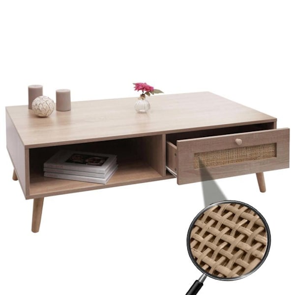 Kubo rattan puulaminaattinen sivupöytä laatikolla 37 x 110 x 59 cm tammilook 04_0008449 kastanj