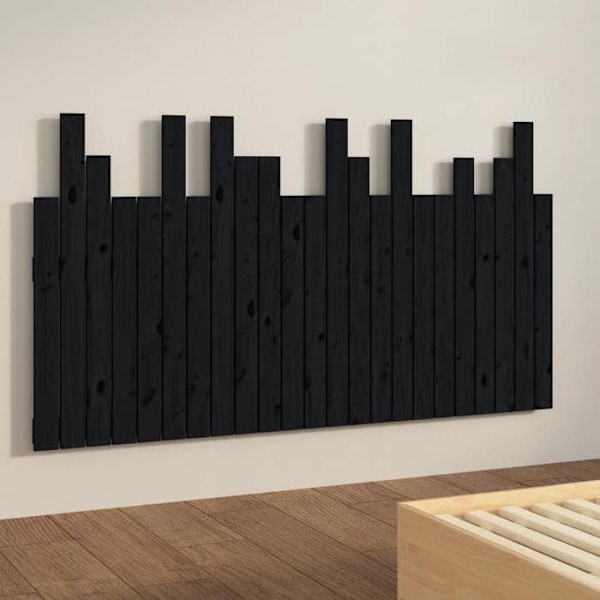 Hovedgærde til seng, væghængt møbel i paletstil, 146,5 x 3 x 80 cm, massivt sort træ Svart