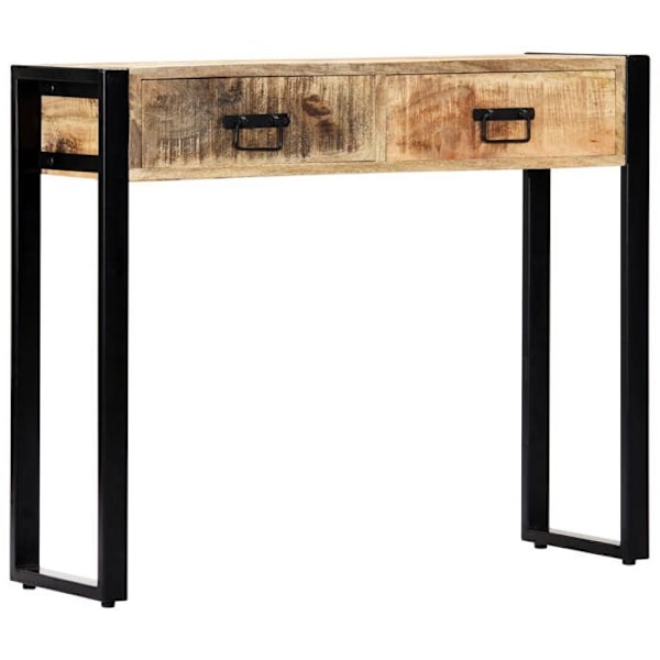 Consolebord med to skuffer 90 x 30 x 75 cm mango-træ og stål DEC031582 kastanj