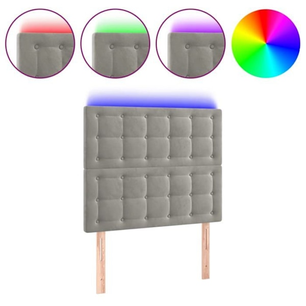 Hovedgavl til seng med LED-møbel 100 x 5 x 118/128 cm i lys grå fløjlsstof TDL0201460