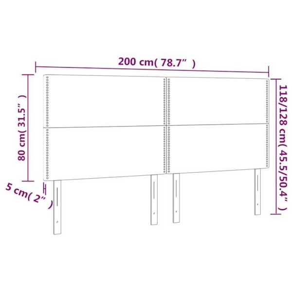 Sänggavel tillbehör säng sovrum möbel med LED 200 x 5 x 118/128 cm syntetisk svart TDL0200632 Svart
