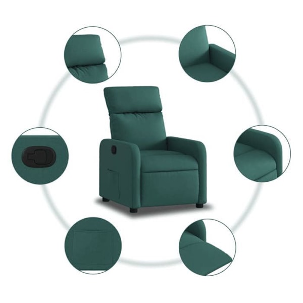 Fauteuil relax TV med komfortabel polstring, manuelt hældningsfunktion i mørkegrøn stof DEC028215 Guld