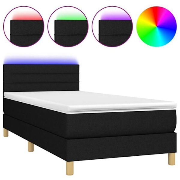 Sengebund - TDL - 80x200cm - Sort stof - LED - 1 plads Svart