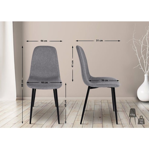 Stol i design enkel spisestue med sorte metalben og grå stofsæde 10_0002075 Grå