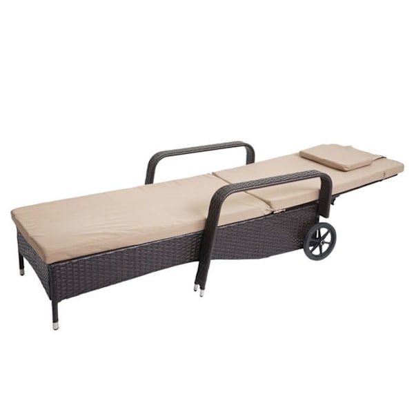 Klassisk vilstol - AVSLAPPNING - Poly rattan brun - Beige skydd - Aluminium - 1 person Brun, Beige