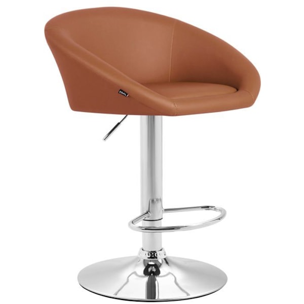 Baari stool x1 säädettävä ja kääntyvä, pyöreä selkänoja vaaleanruskeasta PVC:stä, kromimetallijalka 10_0005208 kastanj