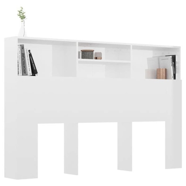 Sengegavl med opbevaring, sengebord, hylde 160 x 19 x 103,5 MDF hvid højglans