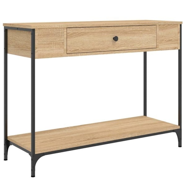 Praktisk konsolbord med opbevaringsskuffe 100 x 34,5 x 75 cm i ingenieurtræ farve eg og metal DEC031909 kastanj