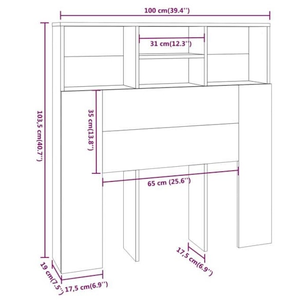 Sänggavel med förvaring, sängbord, hylla 100 x 19 x 103,5 MDF svart