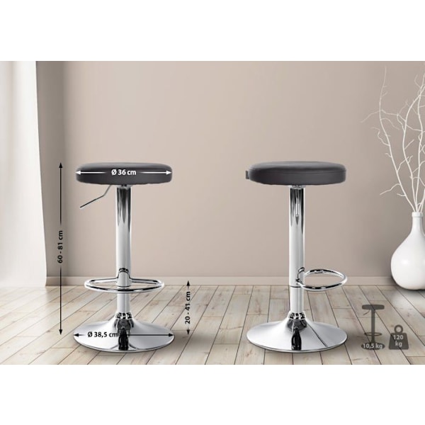 Sæt med 2 enkle designer barstole med sort syntetisk sæde og metalramme i krom TDB10694 Metall